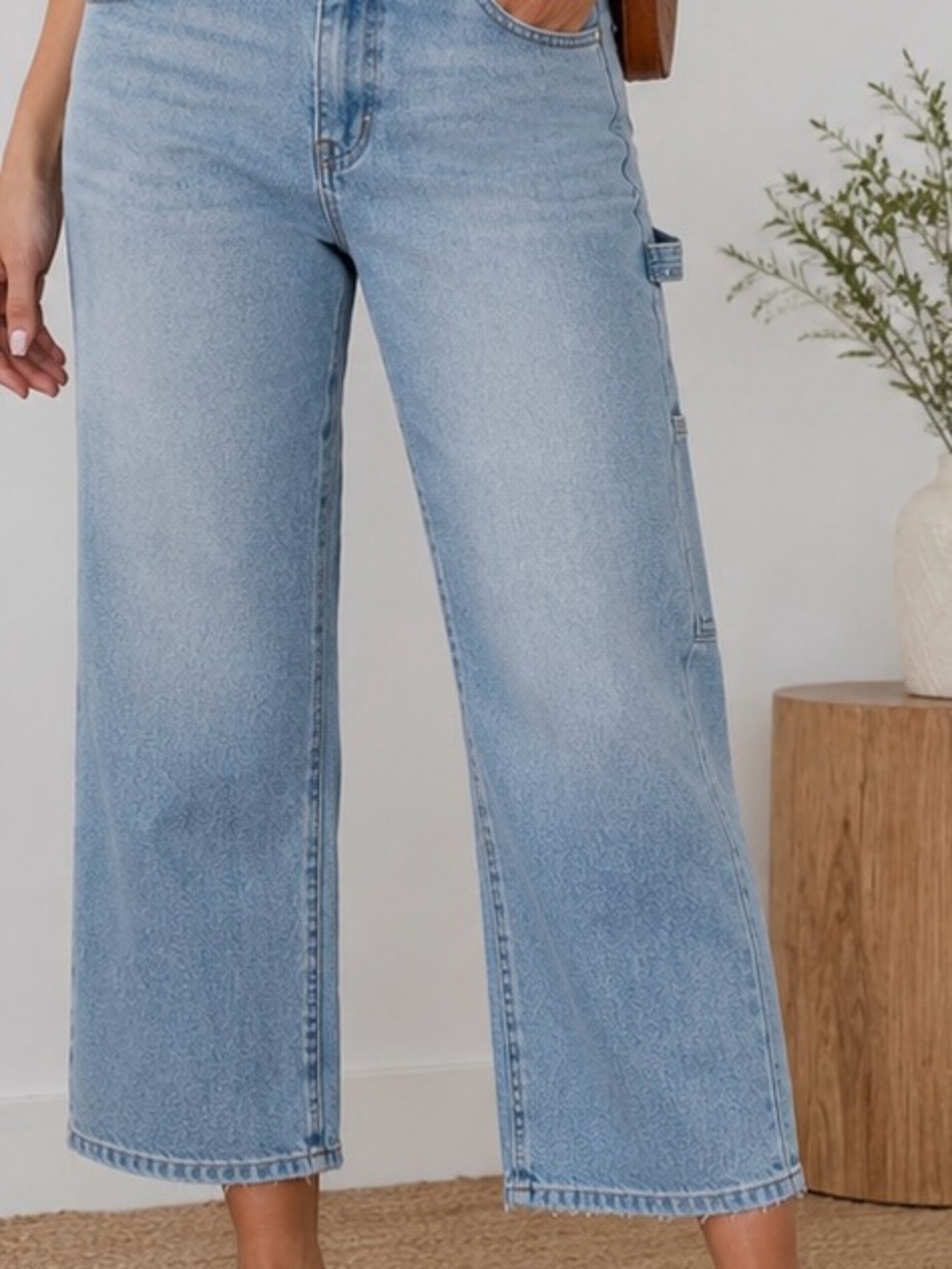 Banjara Cropped Carpenter Jeans Light Wash Utility Wide Leg Boho 9/28